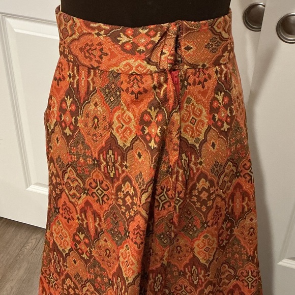 Vintage Brown Orange A-Line Maxi Hook and Eye Zip Shimmer Skirt Size Medium? - Picture 6 of 10